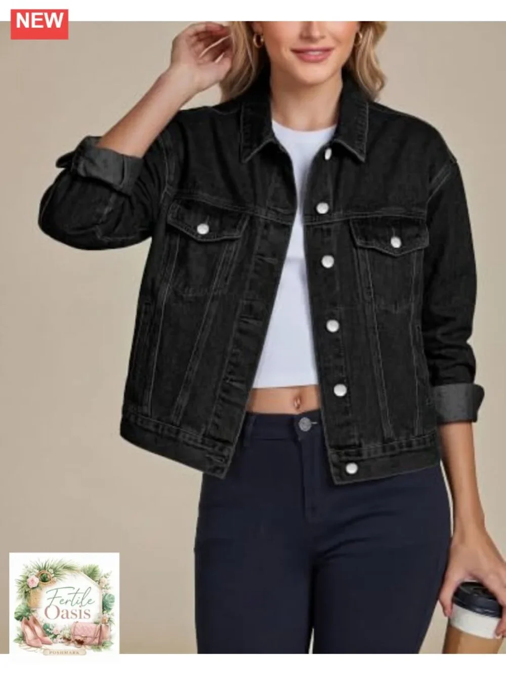 Women's Denim Jacket Oversized Classic Button Up Flap Pockets